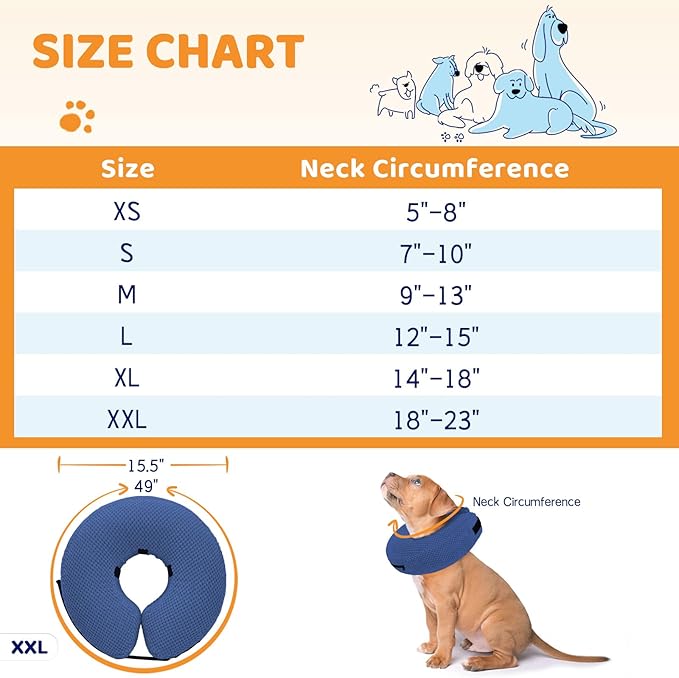 Supet Inflatable Dog Cone Collar for Dogs to Stop Licking, Dog Donut Collar After Surgery, Soft Pet Cone for Small Medium Large Dogs