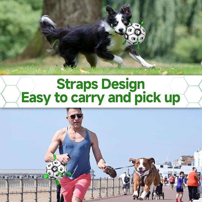 QDAN Premium Dog Toys Balls, Dog Soccer Ball with Straps, Dog Birthday Gifts, Herding Ball, Durable Balls for Small Medium Pet, Puppy Outdoor Toy, Pet Training Soccer Ball, World Cup Soccer (6 Inch)