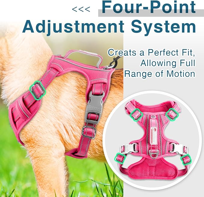 BARKBAY Dog Harness No Pull with ID Tag Pocket - Heavy Duty, Reflective, Easy Control for Large Dogs(Pink,XS)