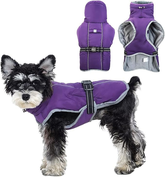 Warm Dog Coat Reflective Jacket,Size S Waterproof Winter Coat Turtleneck Dog Clothes for Cold Weather,Thick Fleece Snowsuit Christmas Vest for Small Dogs,Thermal Cold Weather Coats,Purple,S
