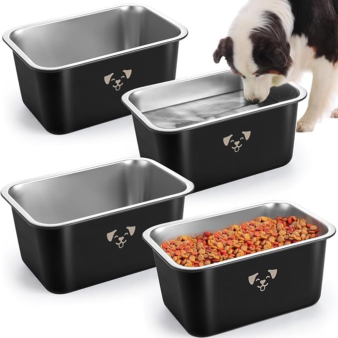 Sweetude 4 Pcs Stainless Steel Dog Bowls Bulk High Capacity Metal Dogs Food and Water Bowls for Large Dogs Pets(Black,2.64 Gallon)