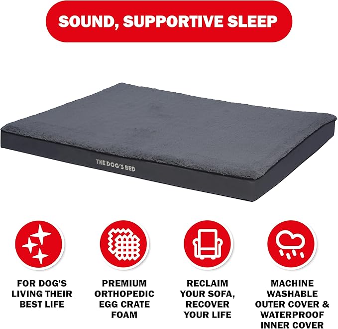 The Dog’s Bed Orthopedic Dog Bed, XXL Grey Plush, Waterproof, Supportive Dog Bed with Washable Replaceable Covers