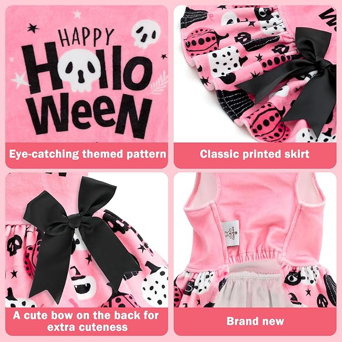 CuteBone Velvet Dog Dresses Halloween for Small Dogs, Stylish & Soft Fabric, Comfortable Fit for Everyday Wear, Perfect for Special Occasions NCVA15M-D