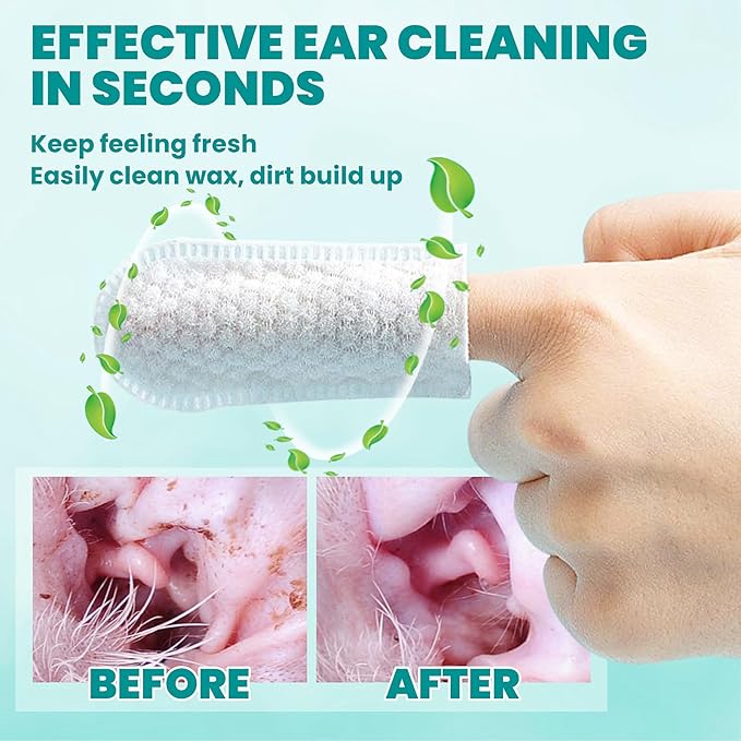 Ear Cleaner Finger Wipes 120 Counts, Dog Ear Cleaner, Grooming Kit Care for Dogs and Cats, Soft & Easy Otic Cleaning Pads, Remove Wax, Dirt & Stop Smelly, Itchy, Non-Irritating, Unscented