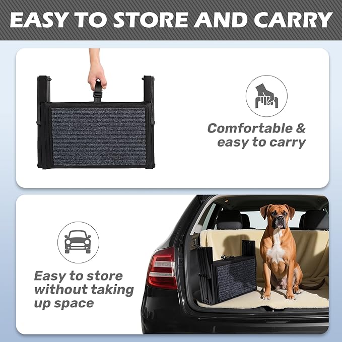 Dog Steps for Car, Truck and SUV - Foldable Pet Stairs for Large Dogs with Non-Slip Rug Surface, Lightweight Dog Ramp Holds Up to 250lbs, 5 Steps
