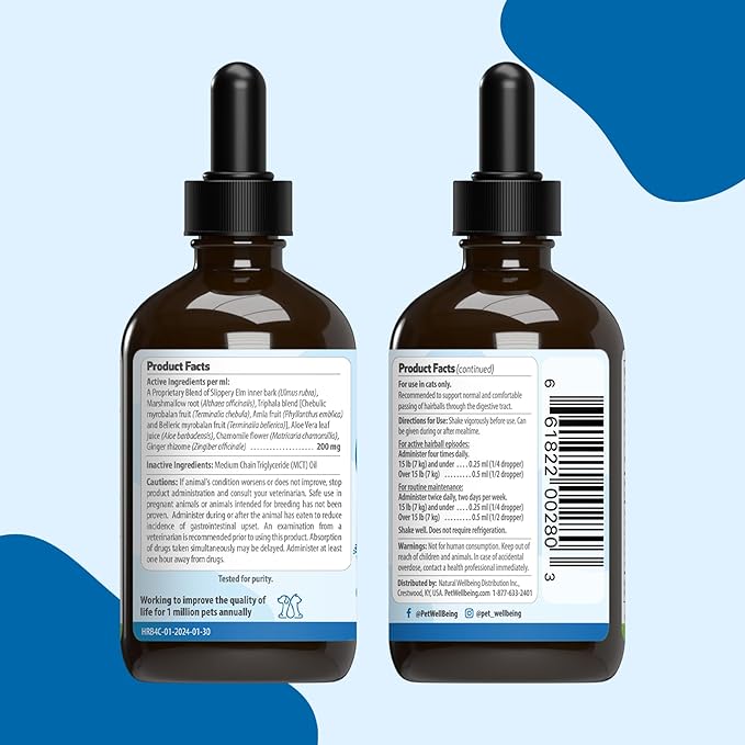 Pet Wellbeing Hairball Gold for Cats - Holistic Hairball and Digestive Care, Normal Elimination, Slippery Elm, MCT Oil, No Mineral Oil - Veterinarian-Formulated Herbal Supplement 4 oz (118 ml)