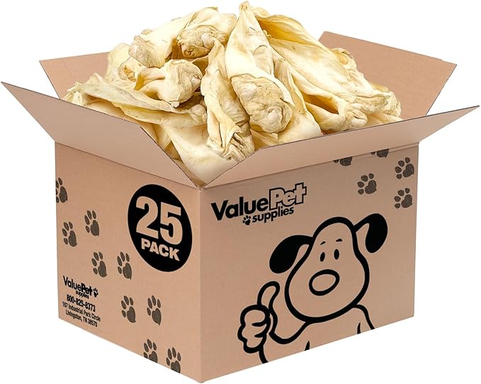 ValueBull Premium Cow Ears, 25 Count Bulk Pack - All Natural Dog Treats, 100% Angus Beef, Single Ingredient, Cleans Teeth & Gums