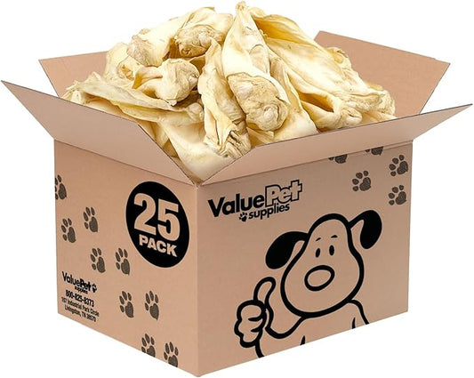 ValueBull Premium Cow Ears, 25 Count Bulk Pack - All Natural Dog Treats, 100% Angus Beef, Single Ingredient, Cleans Teeth & Gums