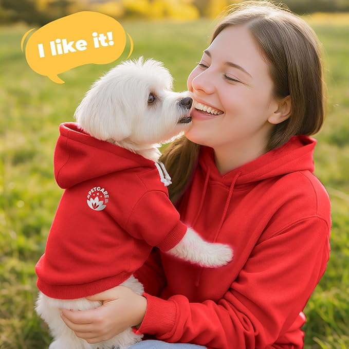 PETCARE Dog Hoodie Sweaters for Small Medium Dogs Cats Cute Soft Warm Fleece Puppy Sweaters Dog Clothes Hoodies Sweatshirt Reflective Fall Winter Chihuahua Yorkie French Bulldog Outfits, Red