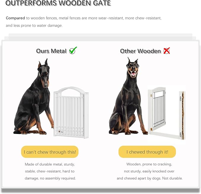 4NM Metal No Drilling Expandable Dog Gate, Extra Wide 144", Extra Tall 32" Free Standing Pet Gate with Door, Gates for Dogs Outdoor or Indoor, with 4PCS Support - White