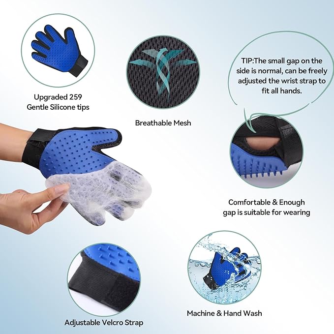 Pet Hair Remover Tool 5-Pack, Dog Cat Hair Remover with 1Pair Pet Grooming Gloves, Lint Shaver Cleaner Pro, Portable Carpet Scraper for Carpets, Clothes, Car Mats, Couch, Pet Bed