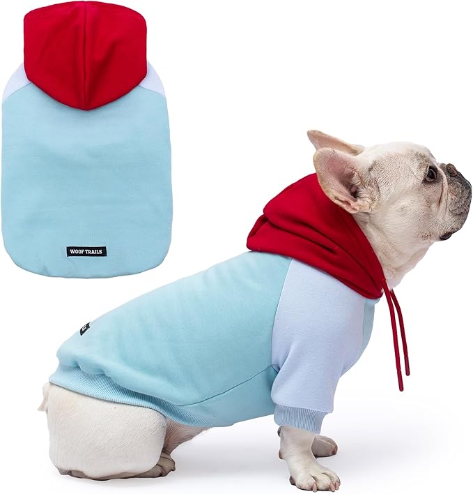 Color Block Dog Hoodie Dog Clothes Extra Warm Fleece Lining Stretchy Fit for Small Medium Large Dogs (Red Blue, Small)
