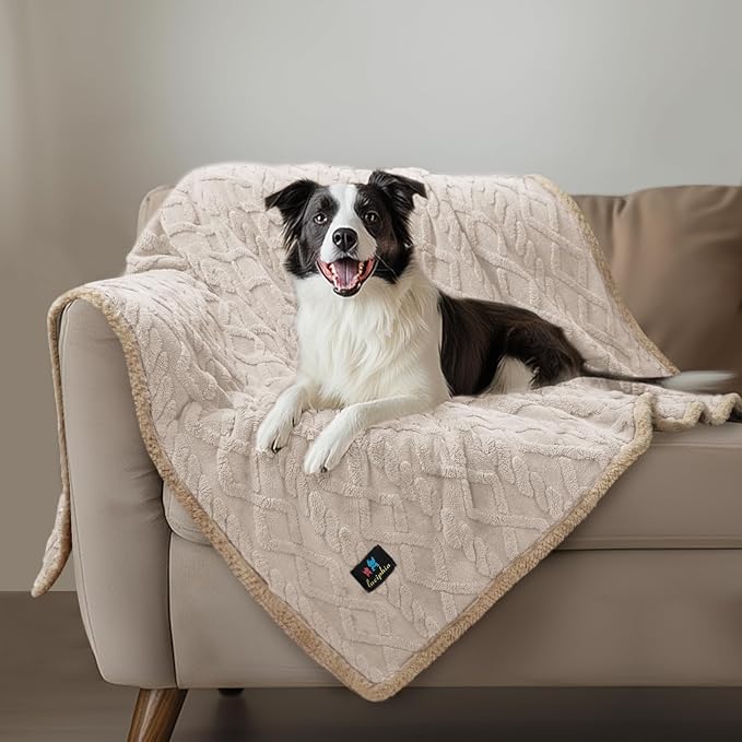 Waterproof Pet Blanket, Liquid Pee Proof Dog Blankets for Sofa Bed Couch, Reversible Sherpa Fleece Furniture Protector Cover for Small Medium Large Dogs Cats,Beige-Thicken X-Large（85" x 57"）