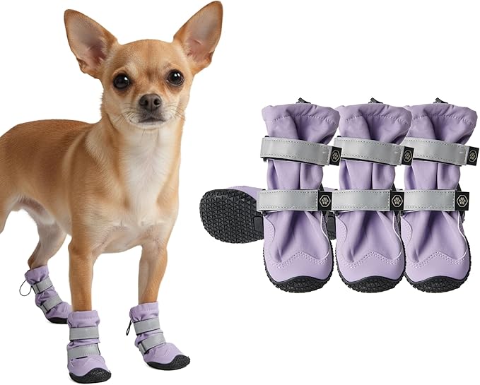 Spark Paws Dog Shoes, Waterproof Dog Boots for Medium to Large Dogs, Non Slip, Breathable Dog Booties and Paw Protectors - 4PCS Doggie Hiking Boots with Reflective Straps - Lilac, Size 1