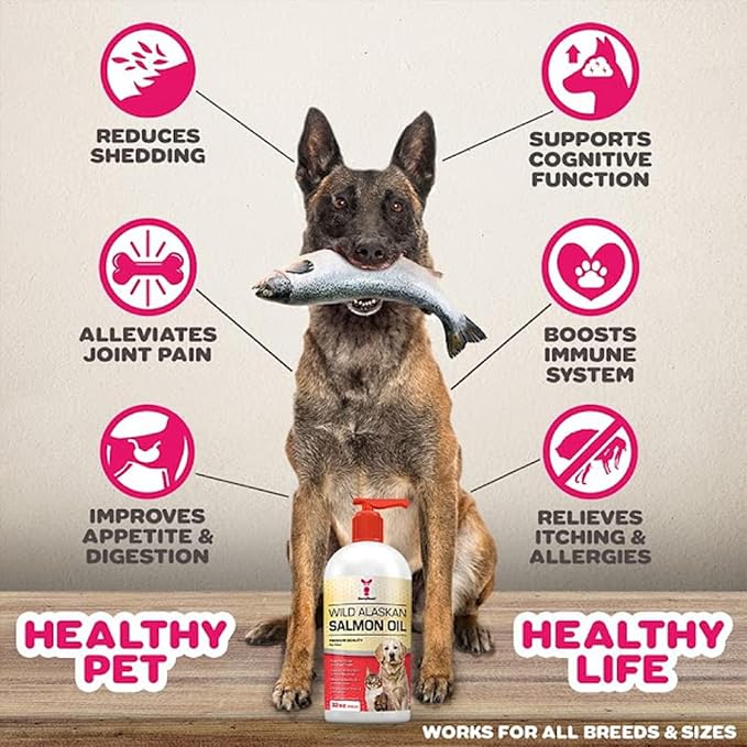 SavvyBeast Wild Alaskan Salmon Oil for Dogs, Cats & Ferrets – Omega-3 Fish Oil Pet Supplement with EPA & DHA – Supports Skin, Coat, Joints, Heart, Brain, Itch Relief & Immune – Unscented – 16 oz