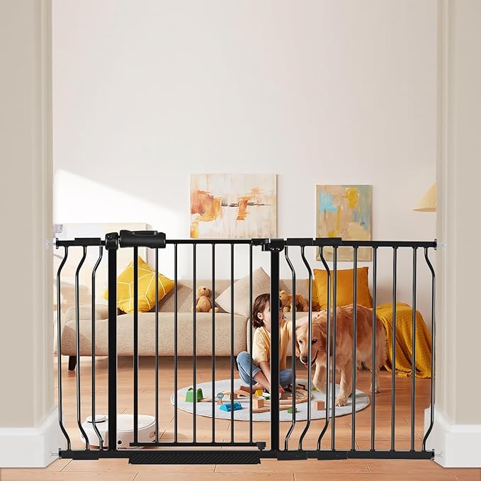 HOOEN 30" Tall Extra Wide Baby Gate for Doorways Stairs 53 to 57.5 Inch Large Long Wide Pressure Mounted Pet Dog Gate Walk Through Child Safety Gate with Extension Kit