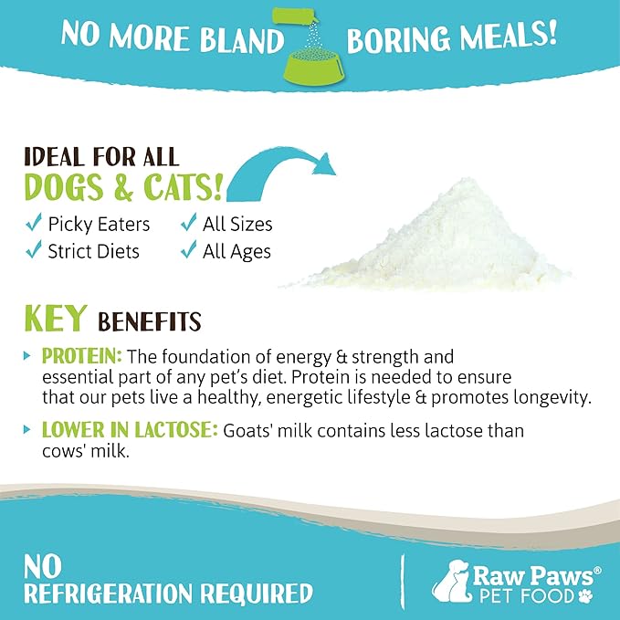 Raw Paws Boost Pet Food Topper Whole Goat Milk Powder, 3.1-oz - Made in USA, Dog Food Toppers for Dry Food - Cat Food Toppers, Dog Food Topper Powder, Dog Food Flavor Topper, Goat Milk Gravy for Cats
