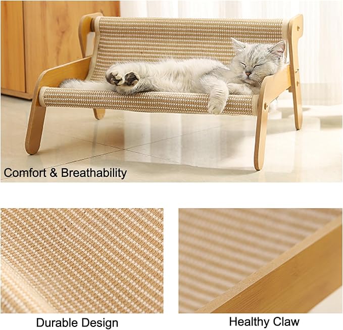 Cat Hammock, 2-in-1 Cat Scratch Pad and Cat Couch for Most Cats, Sisal Cats Scratcher Bed for Home Indoor, Cat Hammock Gifts for Cats