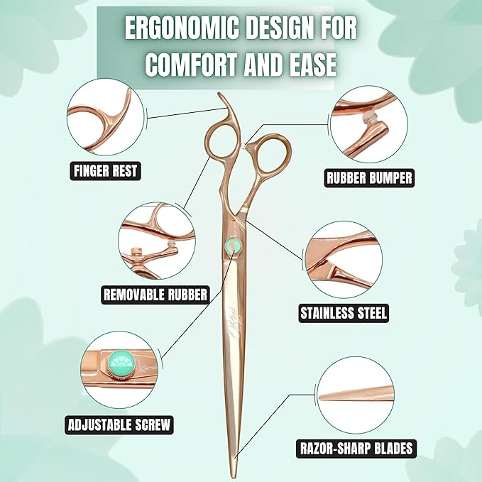 Kenchii Rose Dog Grooming Scissors, 9 Inch Straight Shears, Dog Scissors for Grooming, Ergonomic Design for Comfort and Precision, Heavy Duty, Durable and Sharp