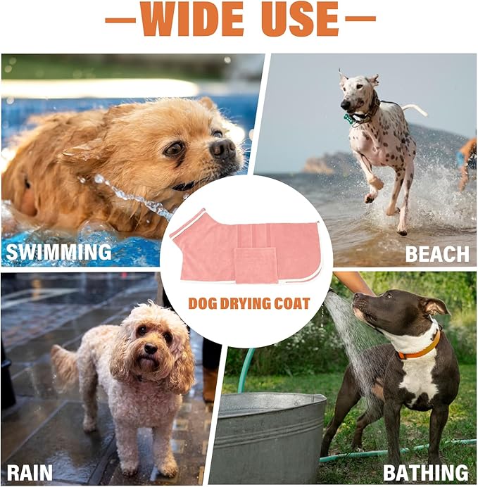 Dog Robe - Fast Drying Towel - Microfiber Super Absorbent Pet Bathrobe, Adjustable Collar & Belly Strap (Pink, X-Large)
