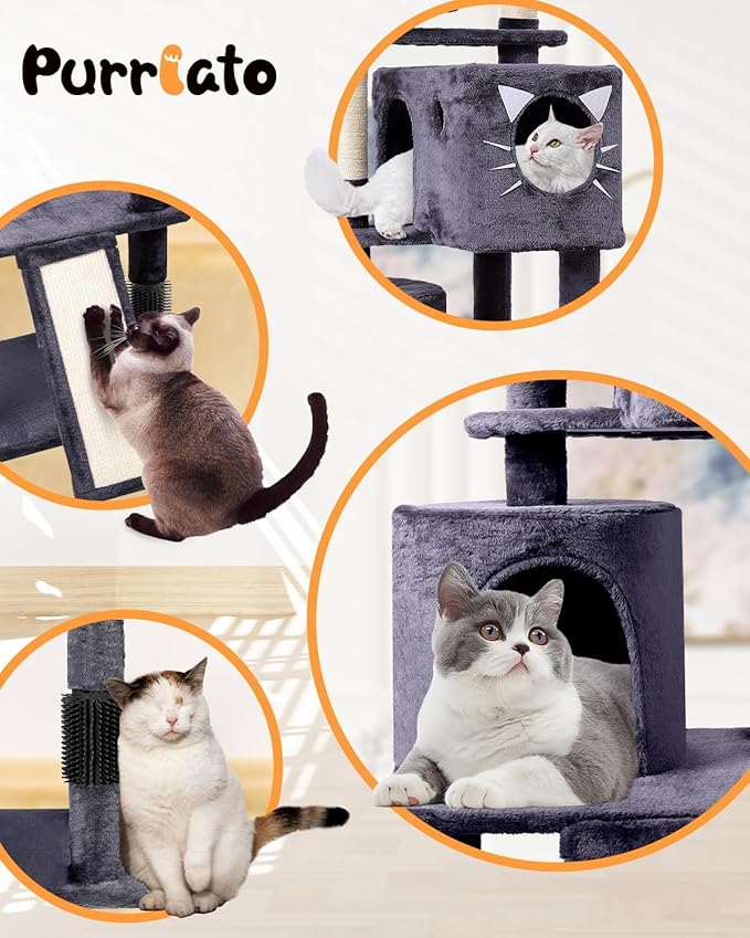 66in Multi-Level Large Cat Tree Tower for Indoor Cat/Kitties, Mordern Cat Tower with Sisal Scratching Posts, Condos and Hammock, Perches, Ramp for Climbing Heavy Duty