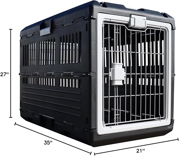 USA Pet Carrier & Crate 35" - Premium Collapsible Design for Medium Cats and Dogs - Portable Kennel for Indoor/Outdoor - 360° Ventilation & Hard Plastic Wall Protection (Gray Handle, Large)