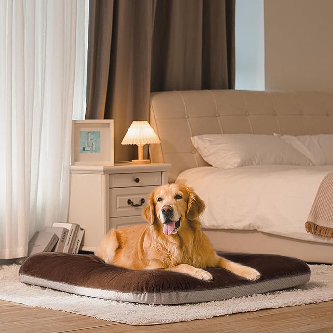 Magic Dog Super Soft Large Dog Bed Pad Mat Orthopedic Pet Beds 30 Inch Washable Anti Slip Dog Sleeping Mattress with Removable Cover, Dark Brown M