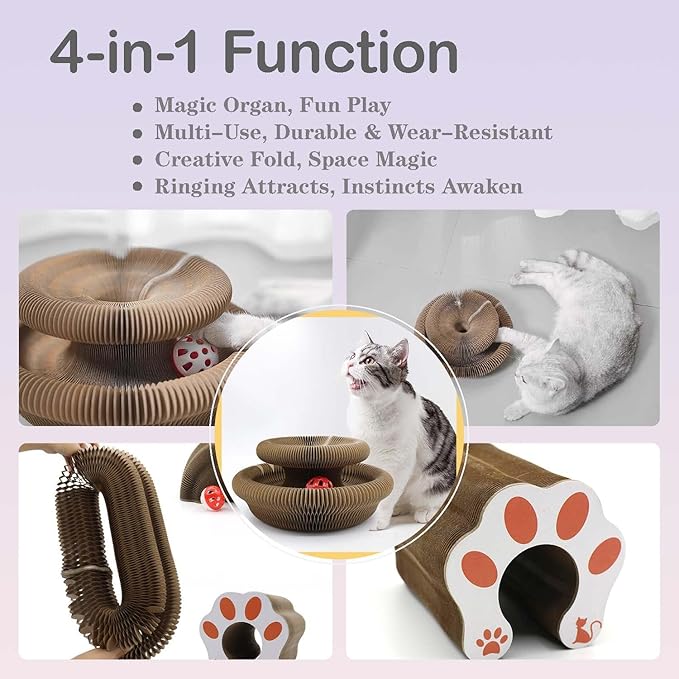 1 PCS Kitty Curlz, a cat Toy Designed specifically for Indoor Cats, is a Magical Accordion-Style cat Scratching Board Toy Equipped with Balls and Bells. (1)