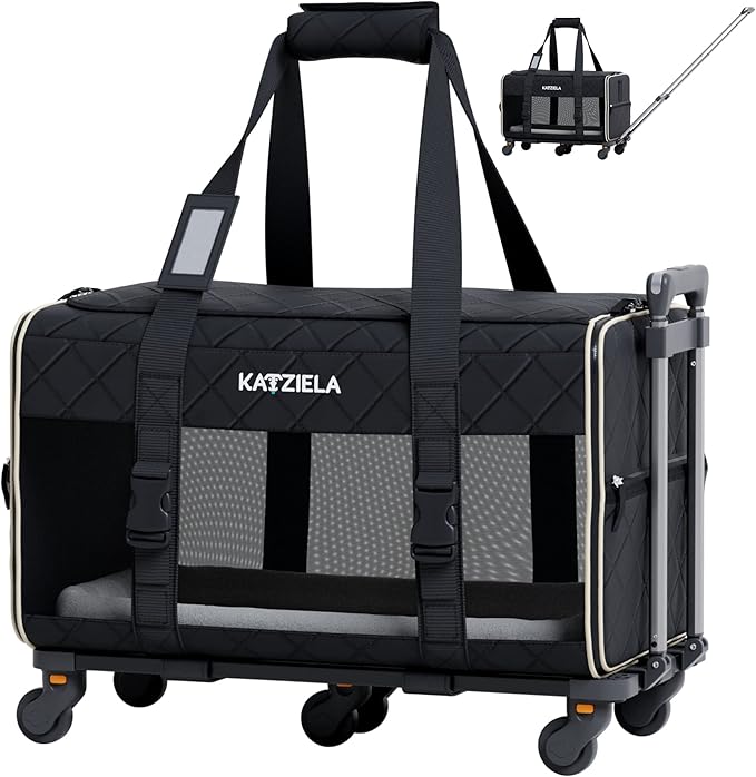 Pet Carrier Airline Approved - Dog Carrier with Wheels - TSA Airline Approved Dog Carrier - Rolling Pet Carrier with Wheels for Small to Medium Size Cat or Dog - Airplane Cabin Animal