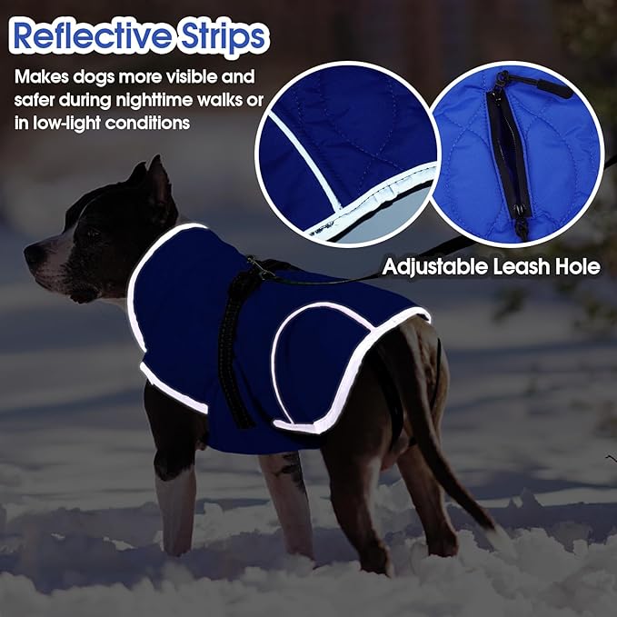 IDOMIK Dog Winter Jacket, Adjustable Waterproof Dog Warm Coat with Fleece Lining, Turtleneck Windproof Cold Weather Coats for Winter, Reflective Warm Snow Jacket for Chihuahua Yorkshire,Blue,XS