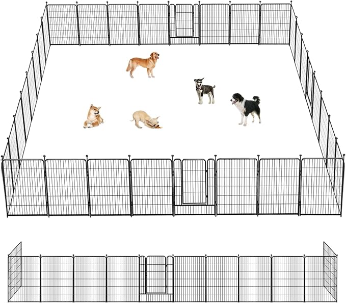 Dog Playpen 40 inch 32 Panels Indoor Outdoor Dog Pen for Large/Medium/Small Dogs Heavy Duty Metal Dog Fence Outdoor for Yard, Puppy Playpen with Door Portable Pet Fence for RV Camping Yard