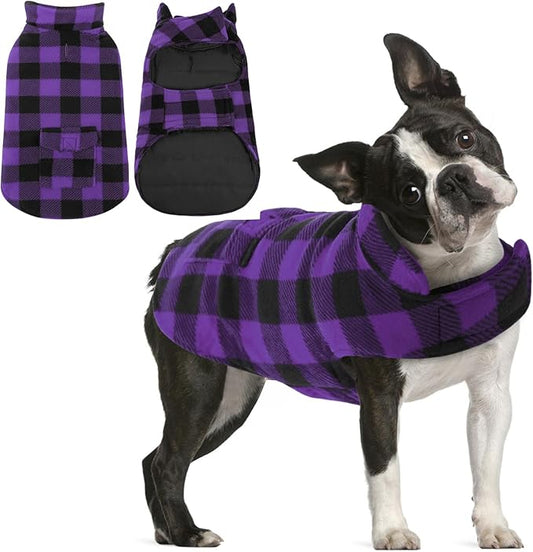 AOFITEE Dog Coat Plaid Dog Winter Coat for Small Dogs, Warm Dogs Jacket Christmas Sweater, Waterproof Pet Puffer Jacket, Reversible Pet Cold Weather Coats for Small Medium Large Pets, Purple M