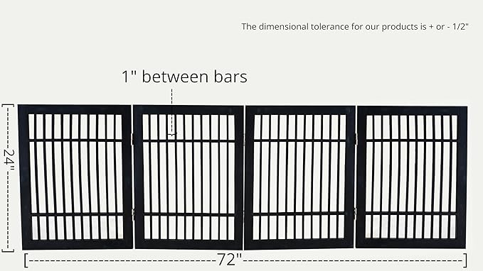 Pet Dog Gate Strong and Durable Freestanding Folding Acacia Hardwood Portable Wooden Fence Indoors or Outdoors by Urnporium (Black Pet Gate, 4 Panel 24" Tall)