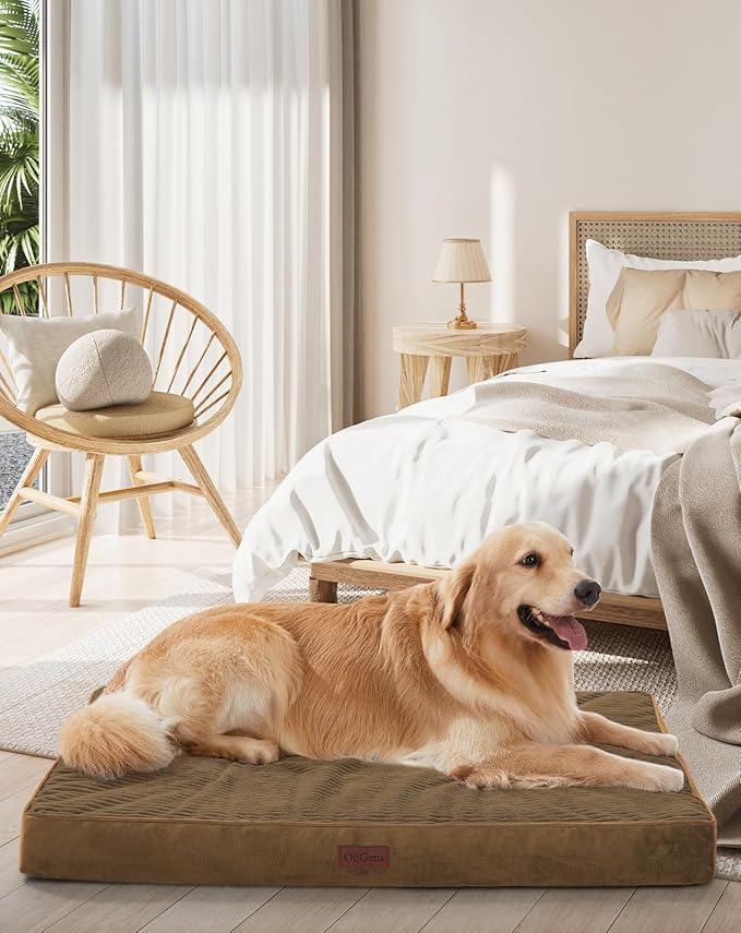 OhGeni Orthopedic Waterproof & Machine Washable Dog Bed for Large Pets, Suitable for Crates, Cat Mat with 25D Egg Crate Foam, Non-Slip Bottom & Removable Cover, 41 Inches(Coffee)