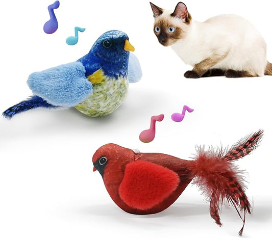 LEWISER Cat Toys Chirping Tit 2 Pcs with Catnip SilverVine, Suitable for Cat Wand Toys, Simulation Bird Design, Interactive Toys for Indoor Kitty Kitten Exercise, Red and Blue