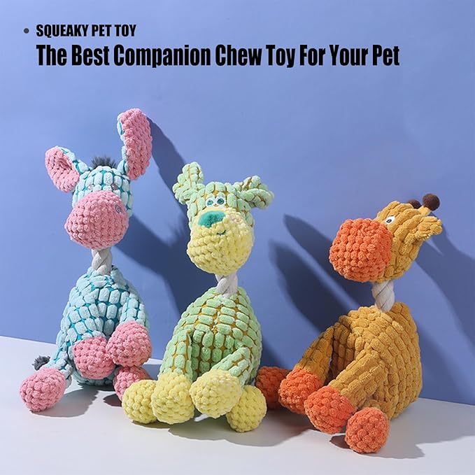 Durable Squeaky Dog Toy Plush Animals, Chew Resistant Washable Animal Design for Teething and Playtime (Yellow Giraffe)