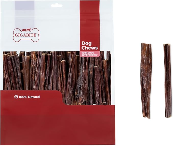 GigaBite Single Ingredient All Natural Free Range Bully Treats and Chews - Bully Sticks/Bladder Sticks/Beef Esophagus by Best Pet Supplies - Esophagus Sticks (6 Inch), Pack of 100