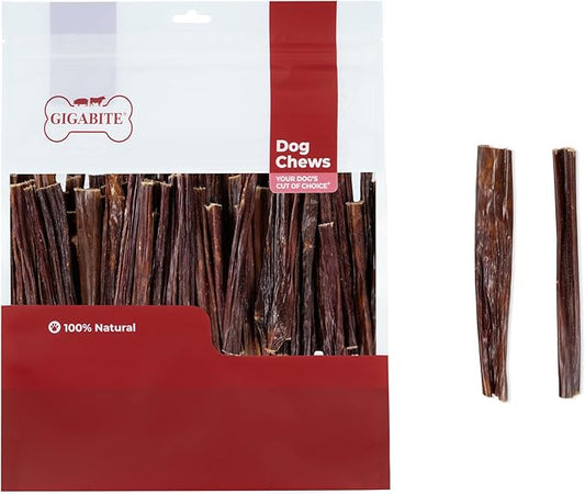 GigaBite Single Ingredient All Natural Free Range Bully Treats and Chews - Bully Sticks/Bladder Sticks/Beef Esophagus by Best Pet Supplies - Esophagus Sticks (6 Inch), Pack of 100