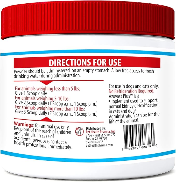 Azovast Plus Kidney Health Supplement for Dogs & Cats, Oral Powder (12 Oz) - (240 Doses/ 2 Jar) NO Refrigeration Required - Help Support Kidney Function & Manage Renal Toxins(U.S.A)(12 Oz (2 Pack))
