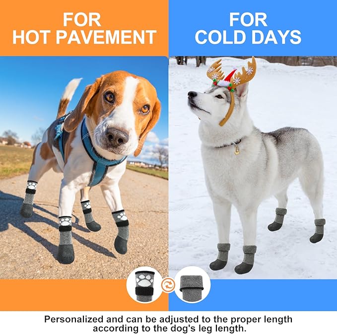 BEAUTYZOO Anti Slip Dog Boots & Paw Protectors for Hot Pavement to Prevent Licking,Waterproof Dog Shoes for Small Medium Large Senior Dogs,6 PCS Grip Socks Rain Booties for Dogs Paws Outdoor Walking