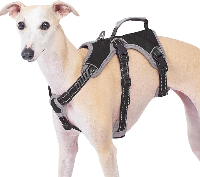 Huntboo Escape Proof Dog Harness, Escape Artist Harness, Reflective Dog Harness with Handle, Durable,Adjustable Vest for Small Medium Large Dogs Walking, Training, and Running Gear(Black, XL)