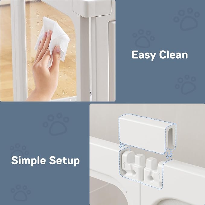 Jalove Clear Dog Playpen Indoor, 24" Acrylic Plastic Pet Play Pen with Door, Playpen for Puppy Cat Rabbit Ferret, Easy to Install Preferable Playpen for Small Dogs, Customizable, White 8 PCS