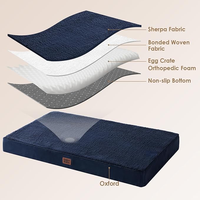 EHEYCIGA Orthopedic Dog Beds for Large Dogs with Removable Washable Cover, Navy, 36x27