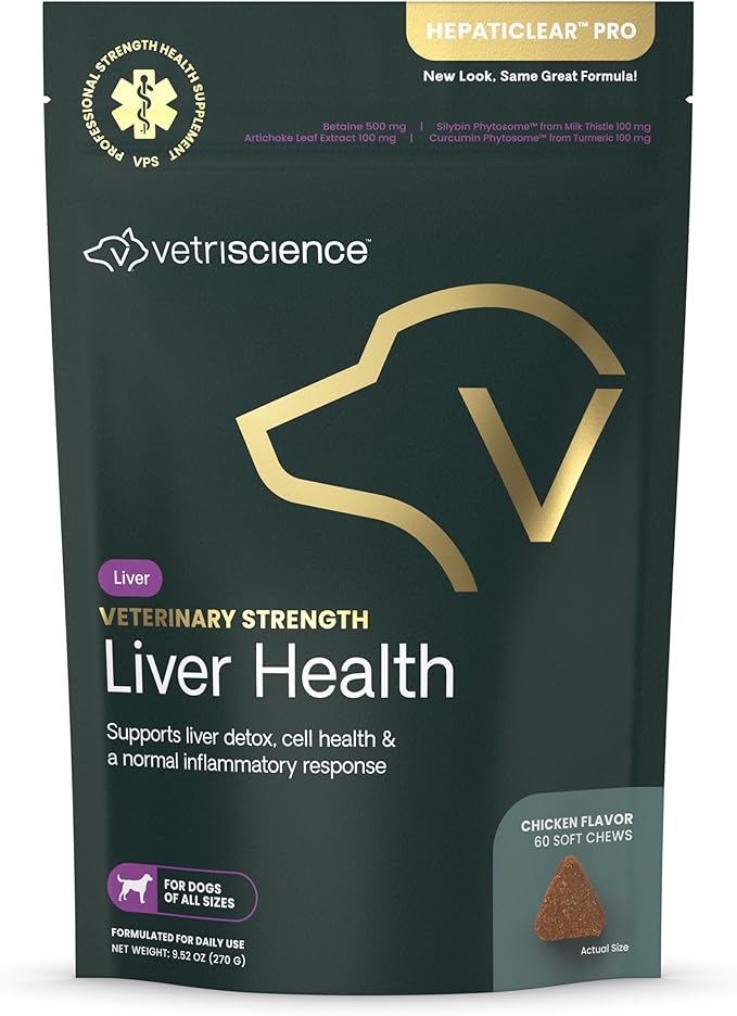 VetriScience Veterinary Strength Liver Health Chews - Canine Liver Care Supplement for Detox Support - Dog Supplement - Supports Immune System - No Fasting Required - 60 Count