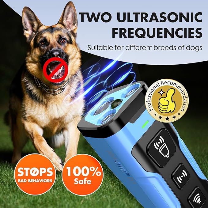 Dog Bark Deterrent Device- 3X Ultrasonic Anti Barking,6 Training Modes 23 FT Range–Barks No More Indoors Outdoors Behavior Correct Rechargeable,Compact,Safe, Humane Training for Dogs