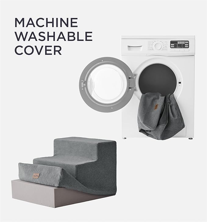 Made4Pets Dog Steps for Bed, Extra Wide Dog Stairs for High Bed Couch Sofa, 35D Foam Pet Steps for Small Dogs and Cats(Up to 40lbs), Non-Slip Bottom Pet Stairs, Grey, 4 Steps