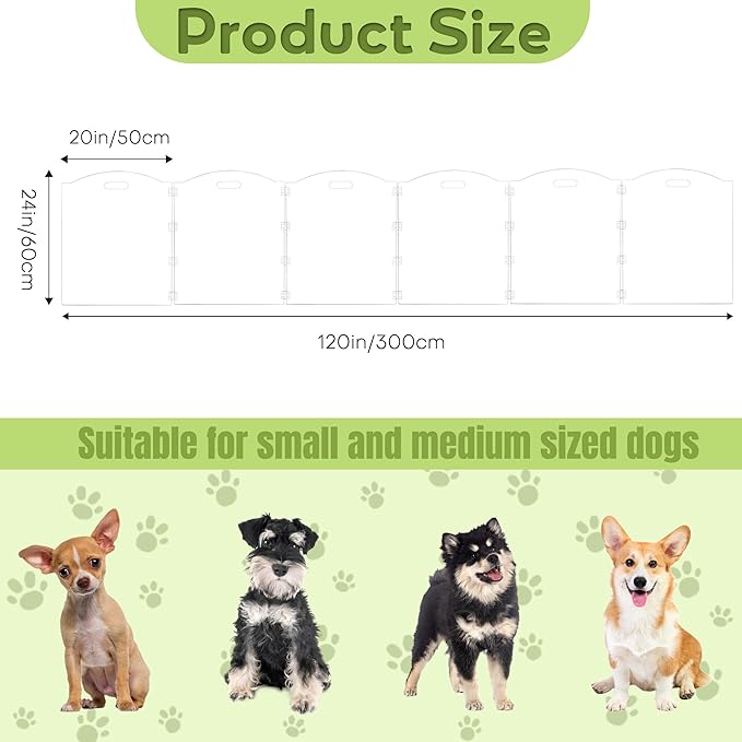 Acrylic Dog Playpen for House 6 Panel 120" W x 24" H Foldable Dog Gate Indoor with Handles, Free-Standing Pet Fence Clear Dog Pen for Medium Dogs Puppy Cat Rabbit Accessories