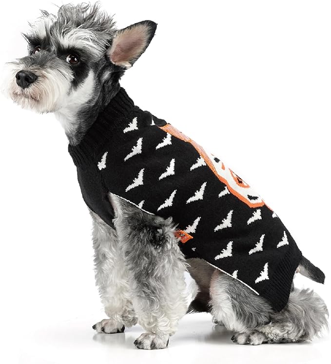 FOFOS Halloween Dog Sweater Skeleton, Acrylic Knit Dog Pullover Lightweight Dogs Halloween Clothes for Small Medium Puppies, Black, XL