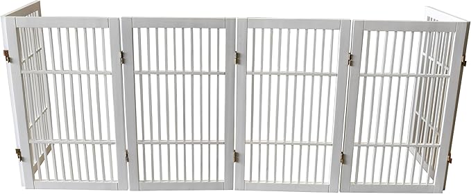 Pet Dog Gate Strong and Durable Freestanding Folding Acacia Hardwood Portable Wooden Fence Indoors or Outdoors by Urnporium (White Pet Gate, 6 Panel 30" Tall)