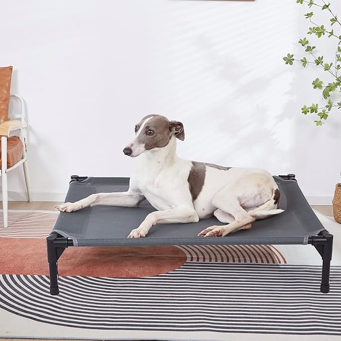 pettycare Elevated Outdoor Dog Bed - Dog Cots for Small Pet, Heavy Duty Raised Cot Waterproof, Cooling Pets Bed with Washable Durable Teslin Mesh and Non Slip Feet, 28 Inches, Grey